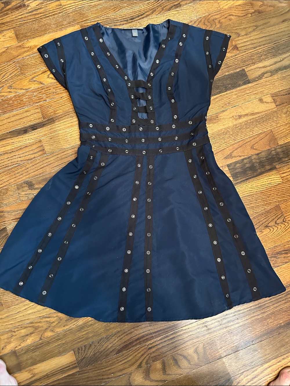 Zac Posen Navy Blue pop Dress with Black Rivet Straps